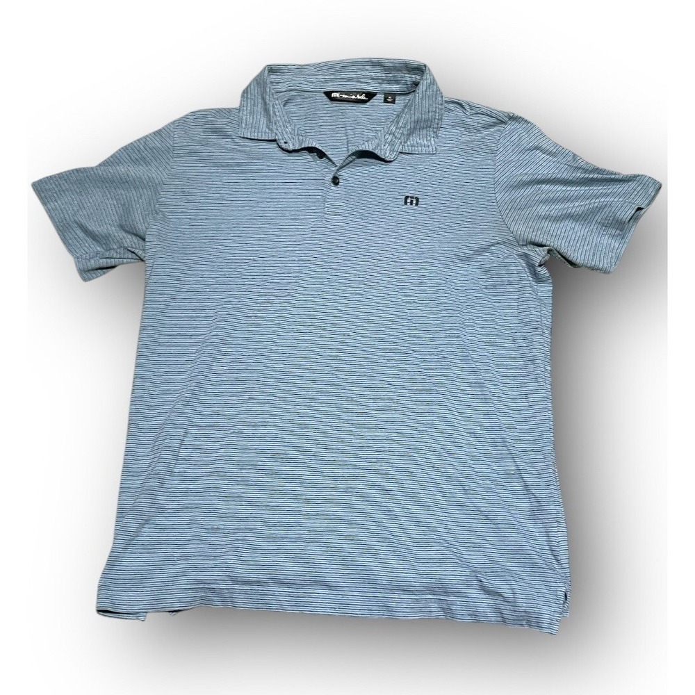 Travis Mathew Polo Shirt Mens XL Blue Striped Golf‎ Performance Athletic
